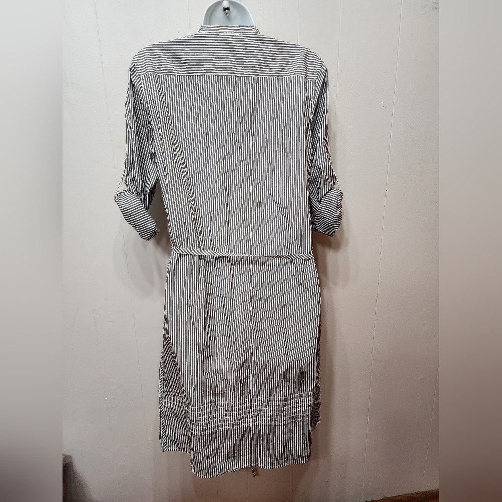 Gap Shirt Dress Medium Striped Gray White Casual Office Lightweight C330 - Picture 3 of 5